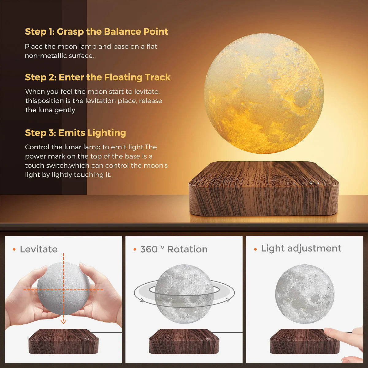 Levitating Moon Magnetic Night Light